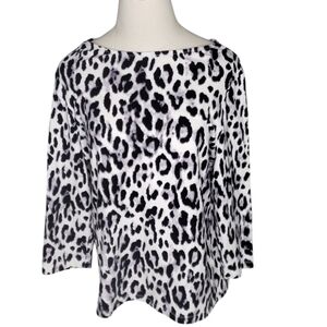 Chico's Leopard Stretchy Soft Boatneck 3/4 Sleeve Animal Print Size 2  12/14 Top